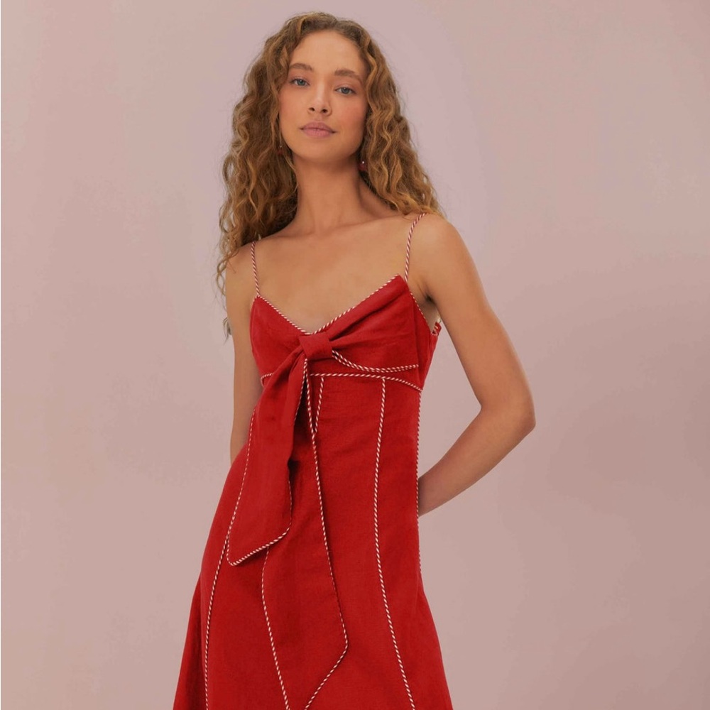 FARM Rio Red Front Bow Midi Dress xs
